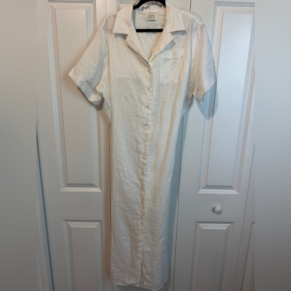 DISSH Frankie White Button-Up Maxi Dress 100% Linen - Picture 2 of 6